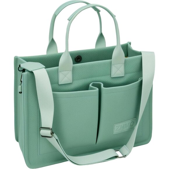 Handbags - Women's Green Imported Canvas Laptop Crossbody Work Large Tote Handbags